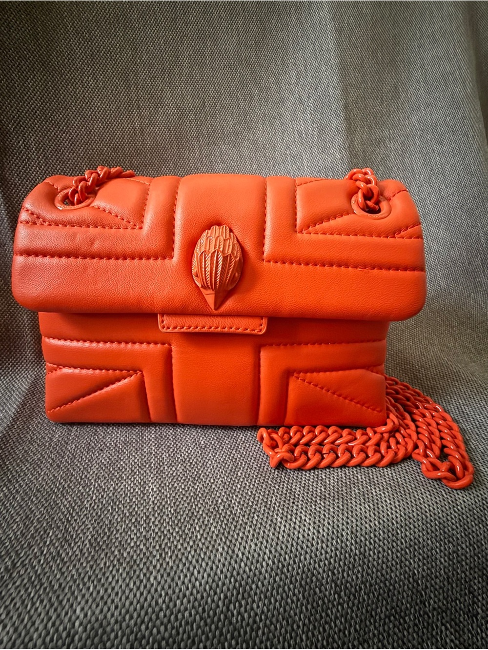 Kurt Geiger Mini Kensington Orange Leather Crossbody Drench Union Jack Bag EUC